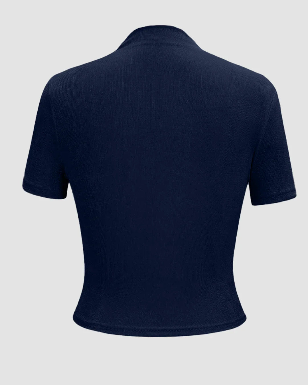 Mock Neck Ruched Short Sleeve Top in Dark Navy Blue