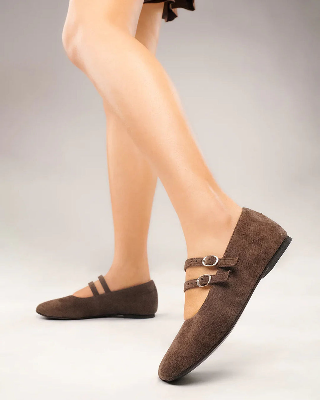 Square Toe Mary Jane Ballet Flats in Brown