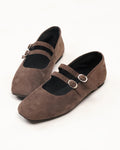 Square Toe Mary Jane Ballet Flats in Brown