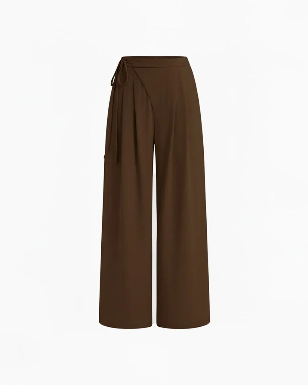 Mid Rise Drawstring Straight Leg Trousers in Coco Brown