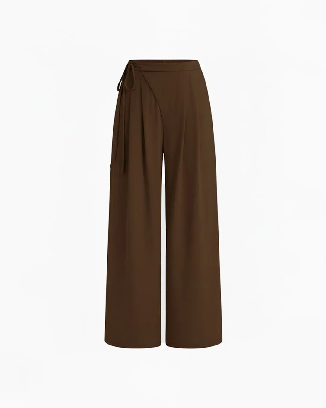 Mid Rise Drawstring Straight Leg Trousers in Coco Brown