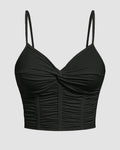 V Neck Twist Front Ruched Cami Top in Black