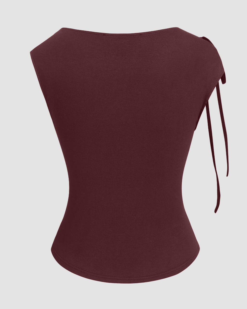 Asymmetrical Neck Bowknot Cinched Waist Top in Maroon
