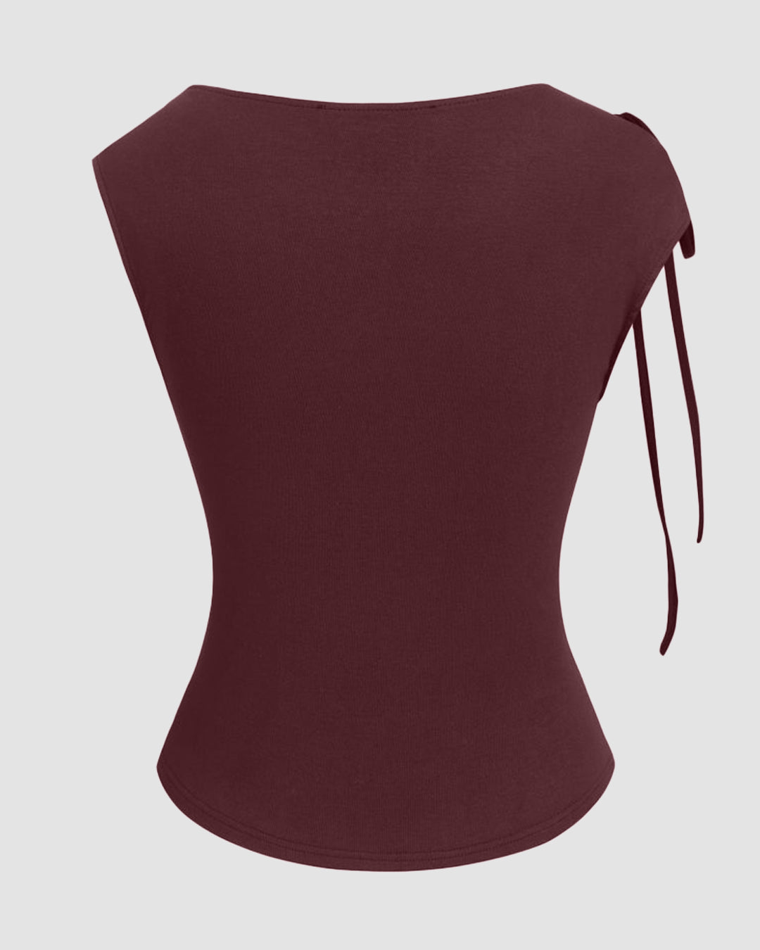 Asymmetrical Neck Bowknot Cinched Waist Top in Maroon