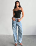 Plunge Neck Lace Trim Bow Knot Strap Top in Black