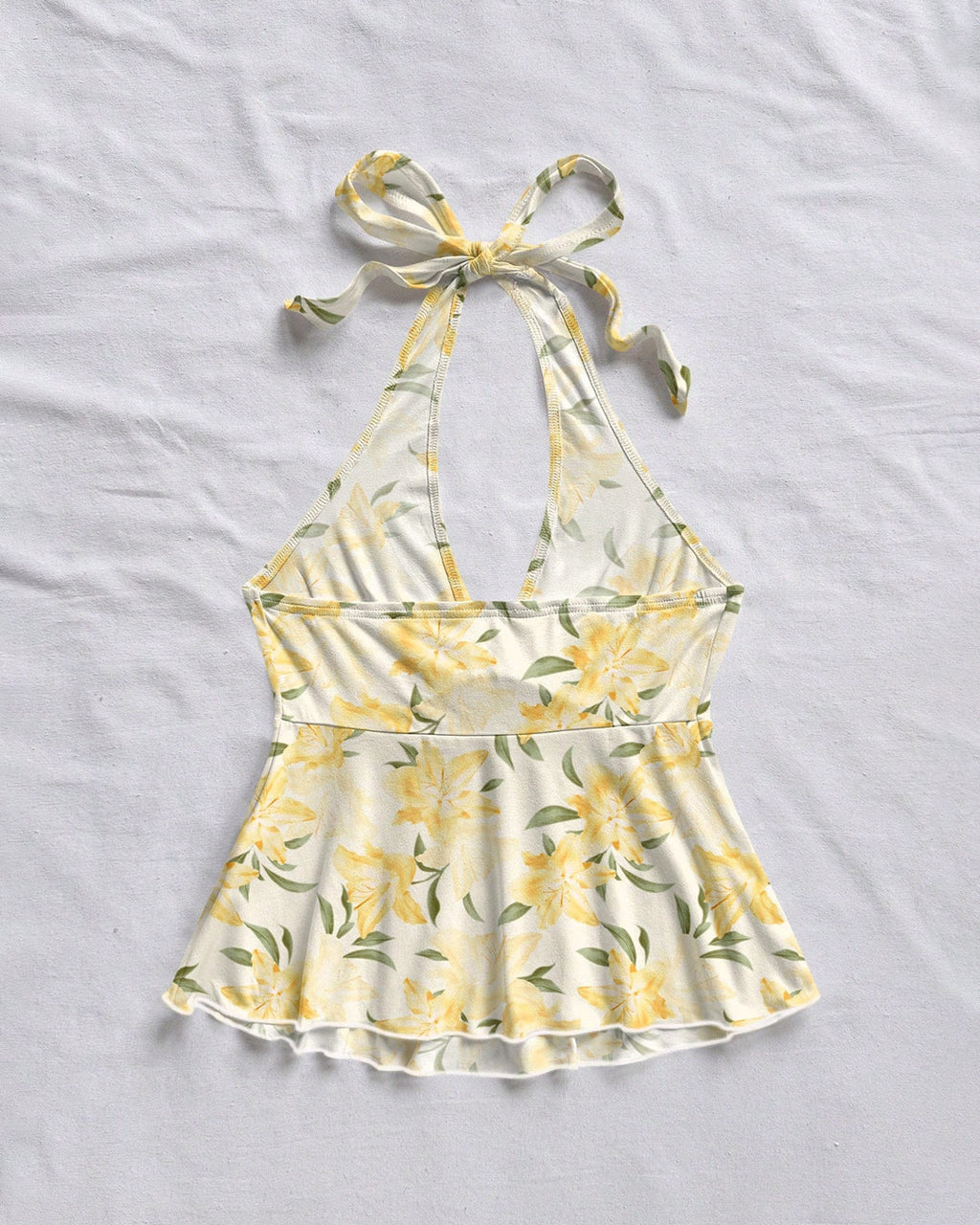 Casual V-Neck Bowknot Wrap Backless Floral Top
