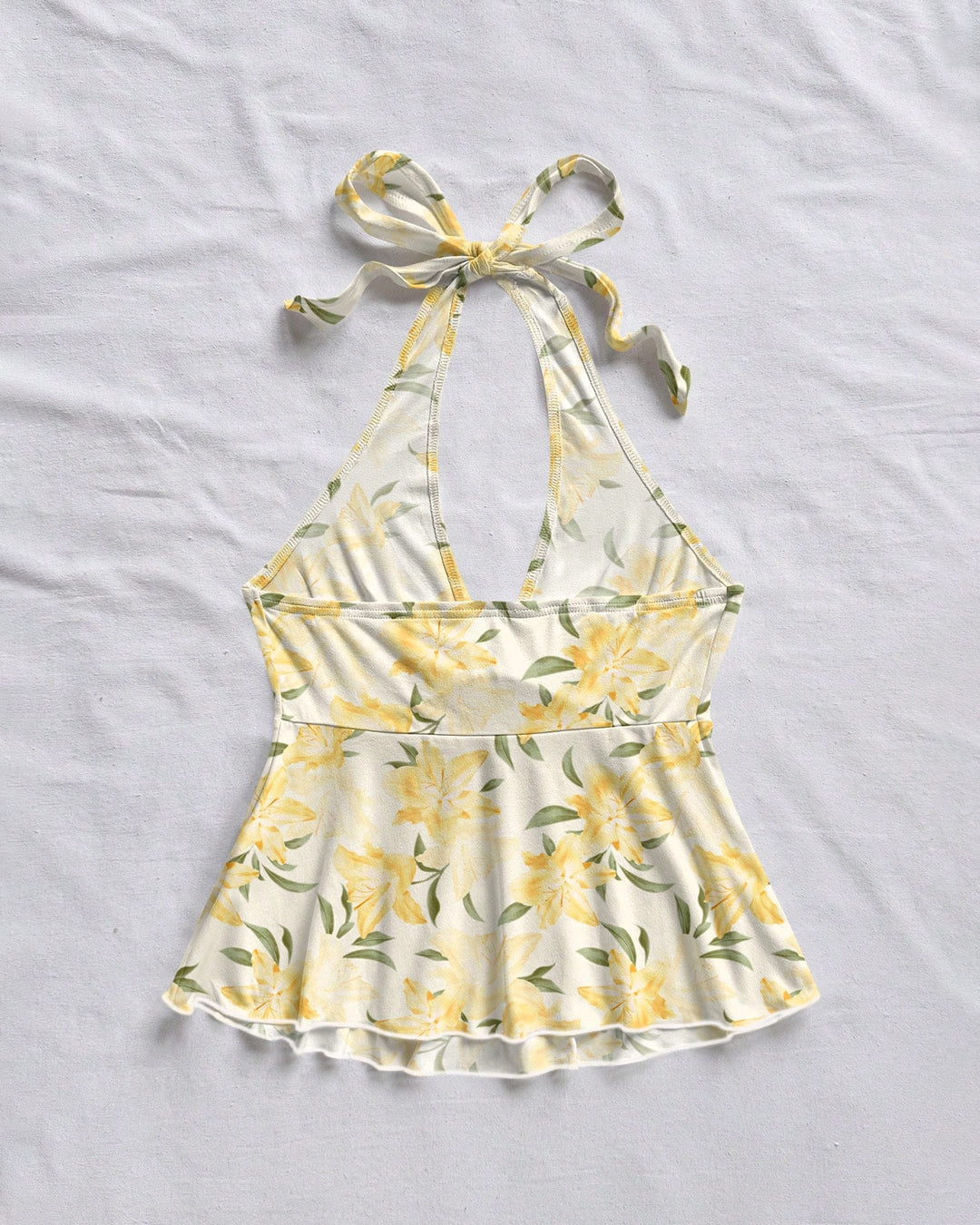 Casual V-Neck Bowknot Wrap Backless Floral Top