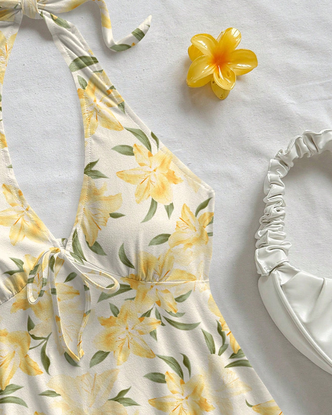 Casual V-Neck Bowknot Wrap Backless Floral Top