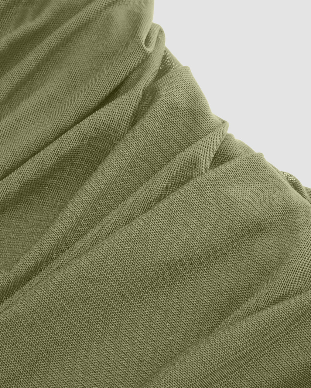Mesh Asymmetrical Neck Ruched Applique Mini Dress in Herbal green