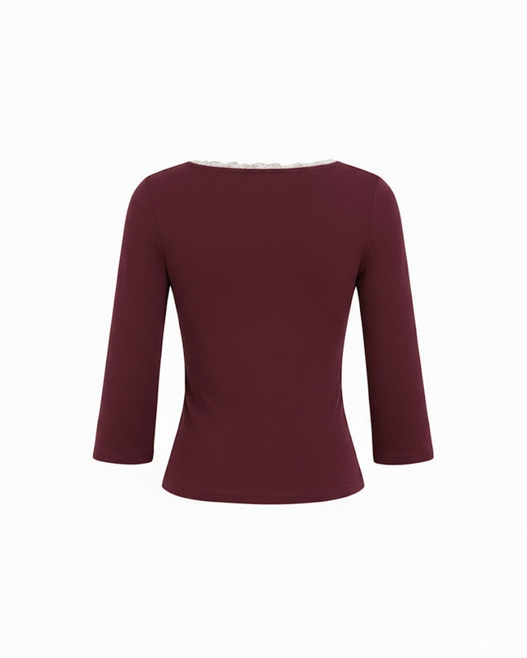 V-Neck Lace Panel Long Sleeve Top in Maroon