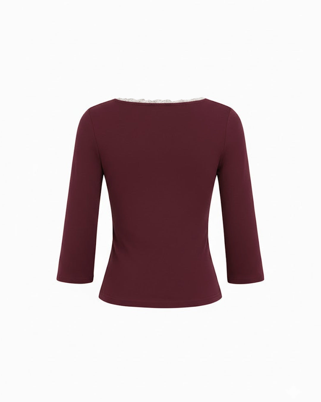 V-Neck Lace Panel Long Sleeve Top in Maroon