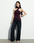 Asymmetric Drape Neck Single-Breasted Vest Top in Purple