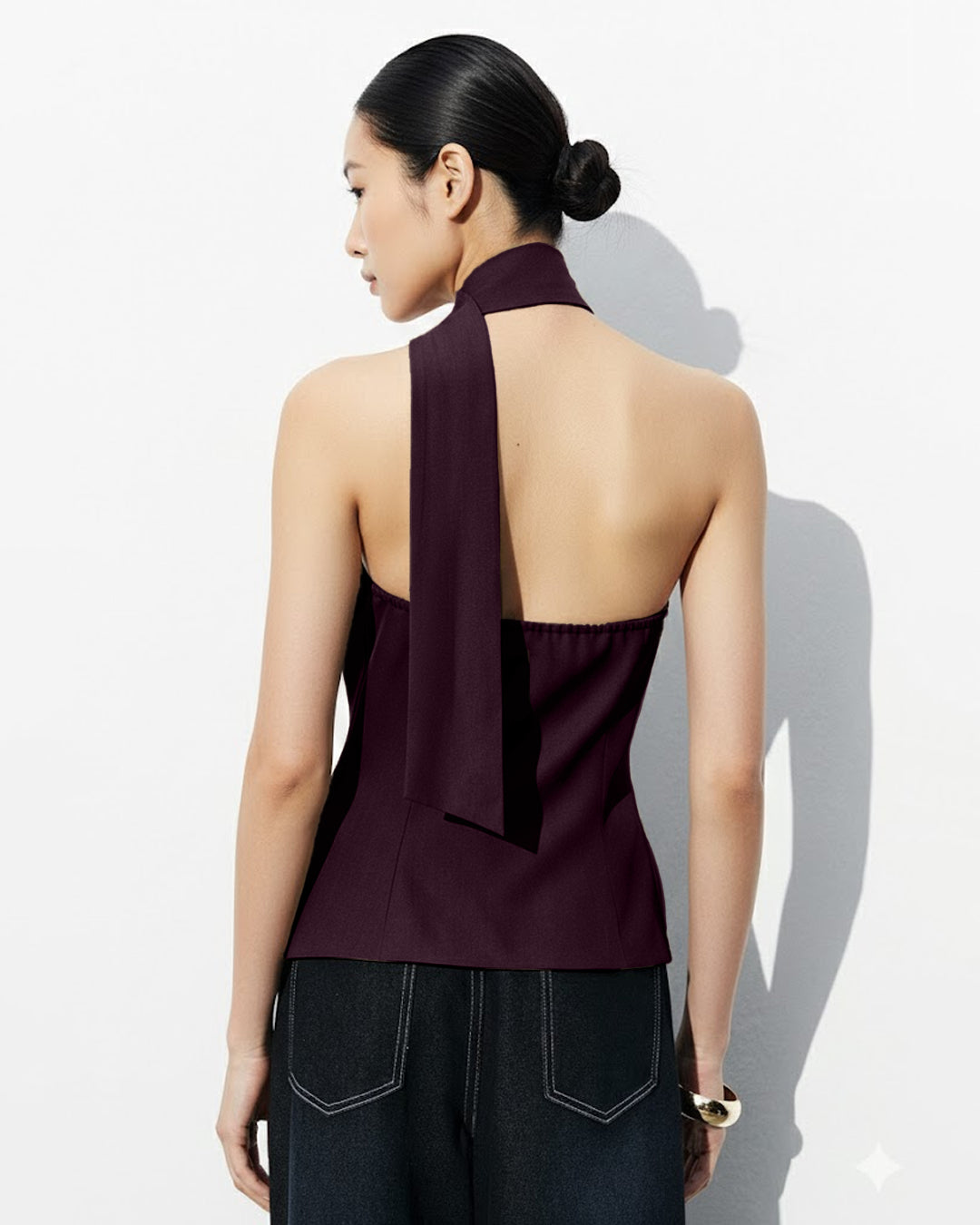 Asymmetric Drape Neck Single-Breasted Vest Top in Purple