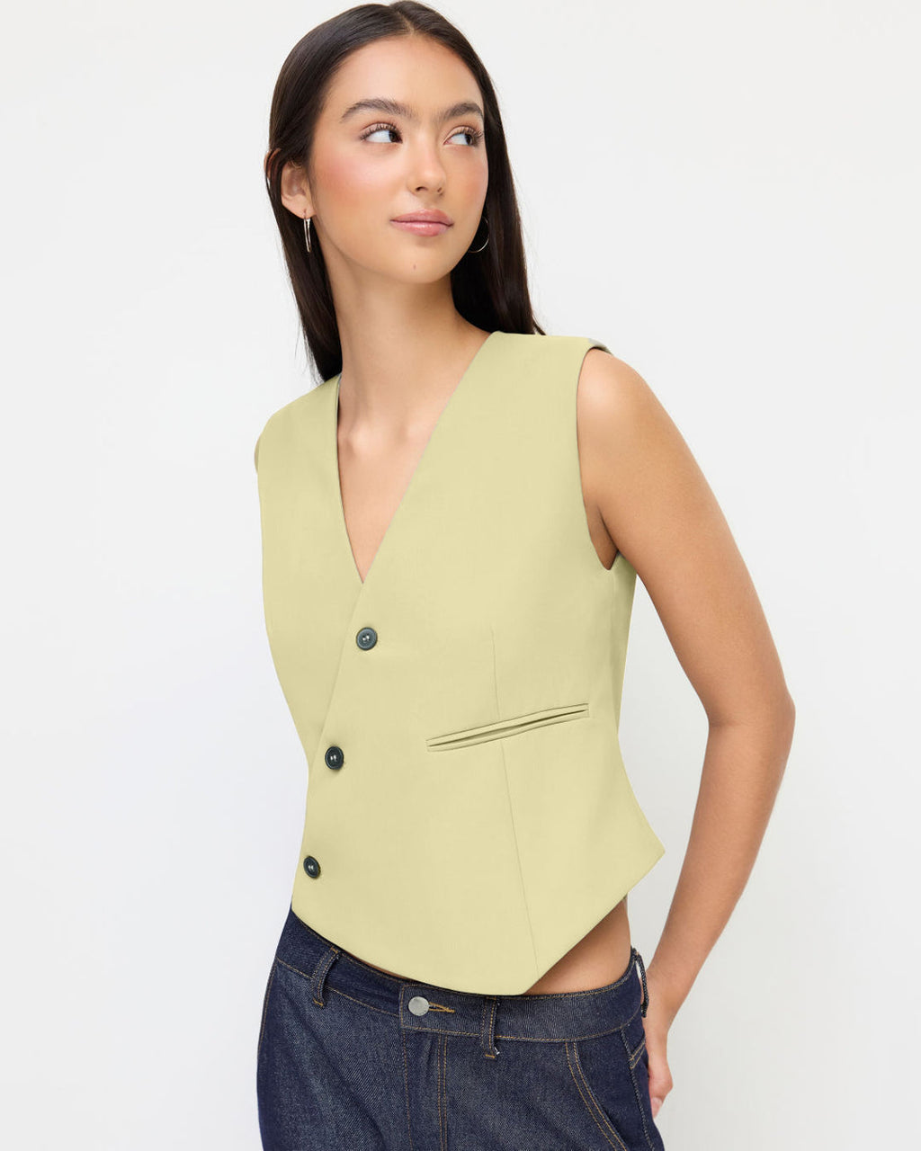 V-Neck Asymmetrical Belted Waistcoat in Yellow