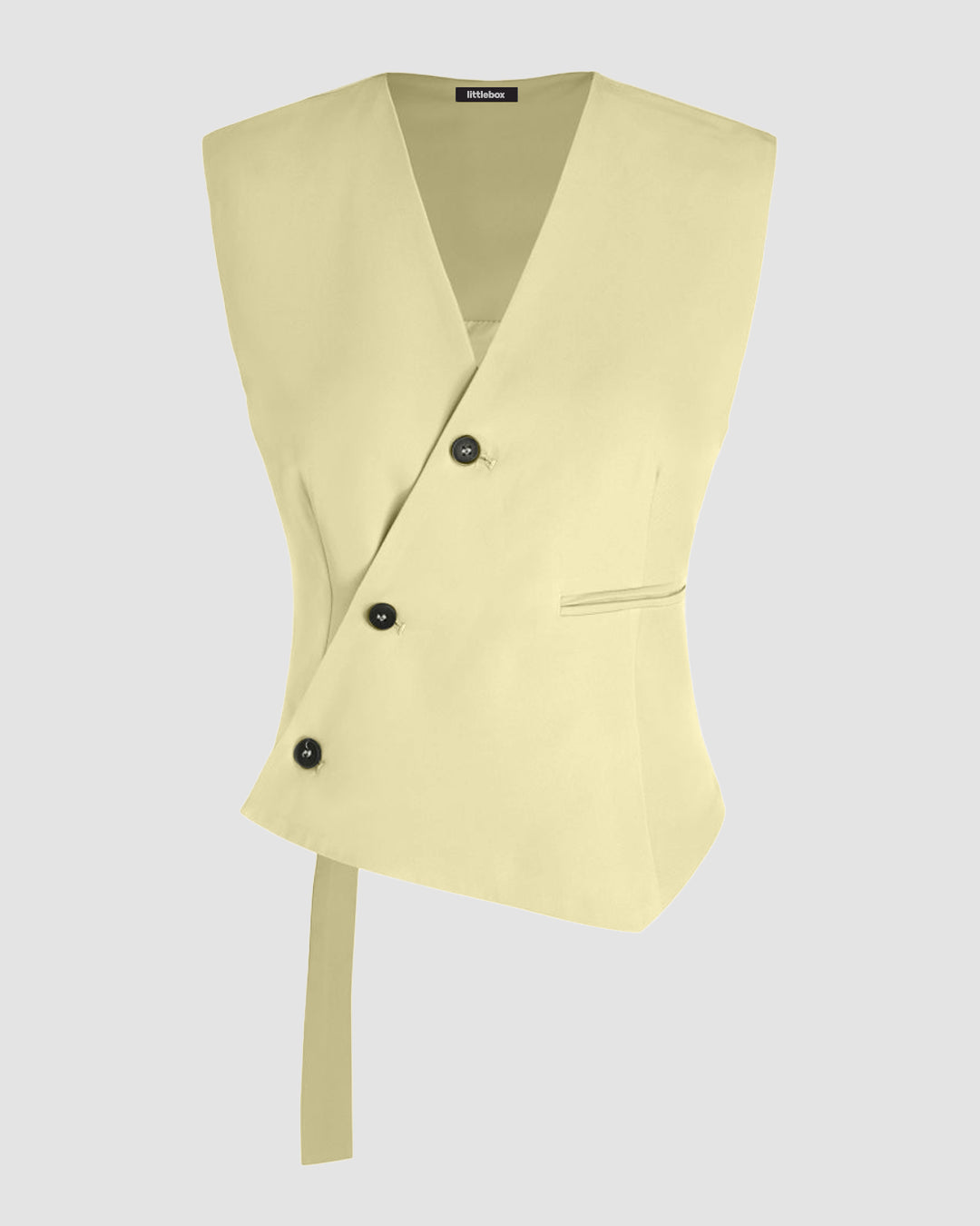 V-Neck Asymmetrical Belted Waistcoat in Yellow
