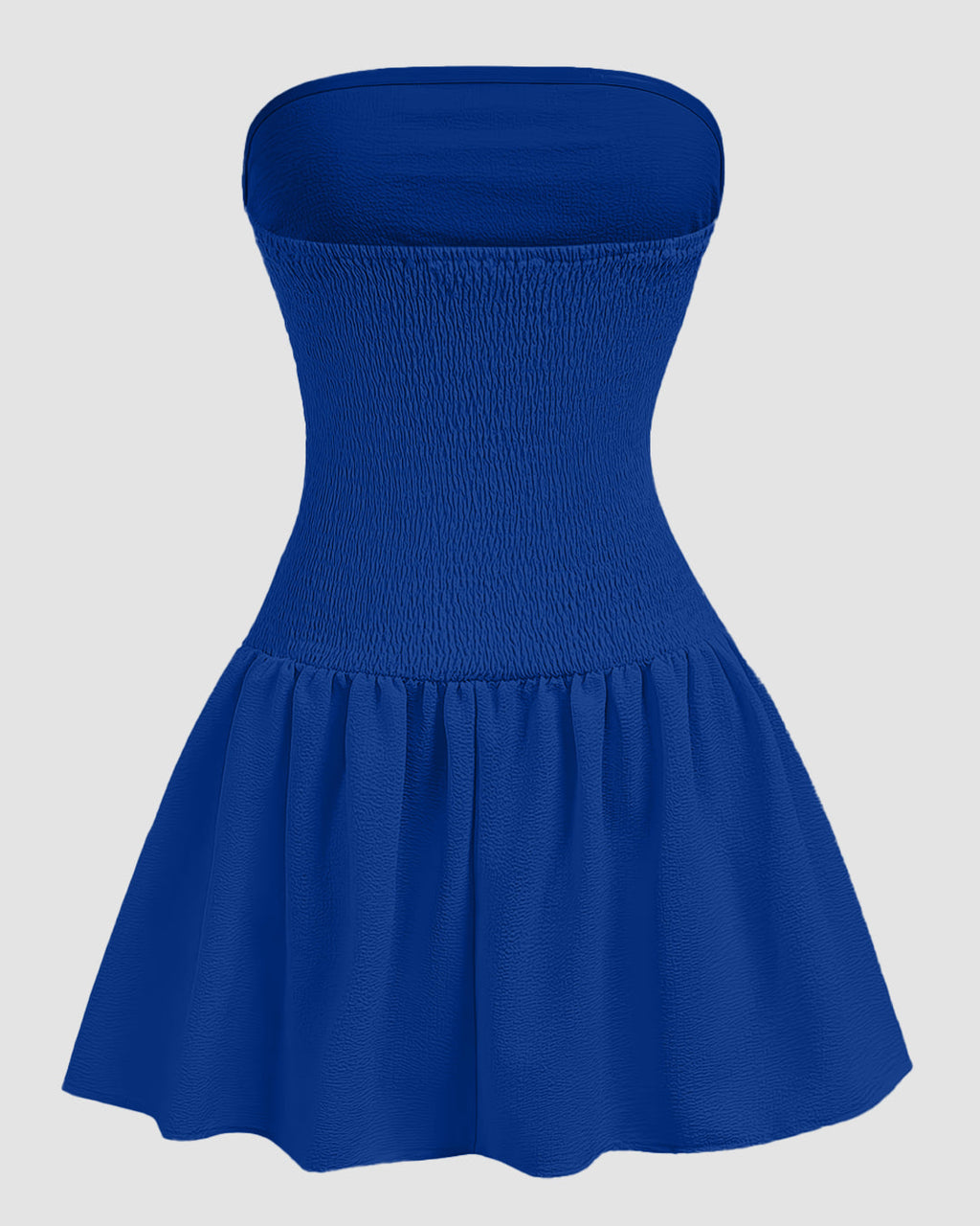 Strapless Ruched Sleeveless Flared Dress in Blue