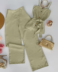 Solid Color Strappy Top and Long Pants Two Piece Set in Herbal