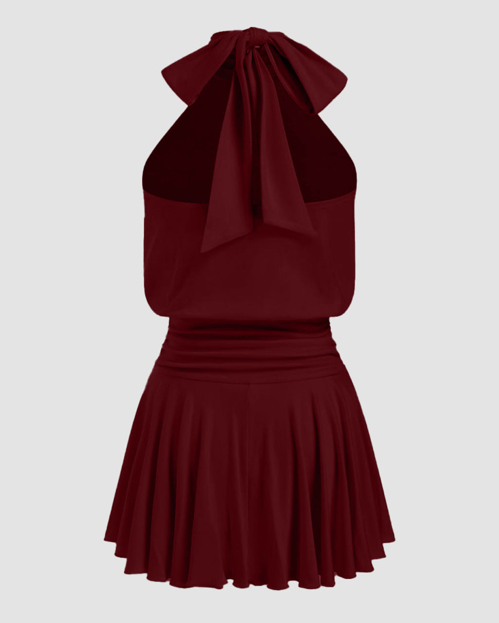 Stand Collar Sleeveless A-Line Mini Dress with Scarf in Maroon