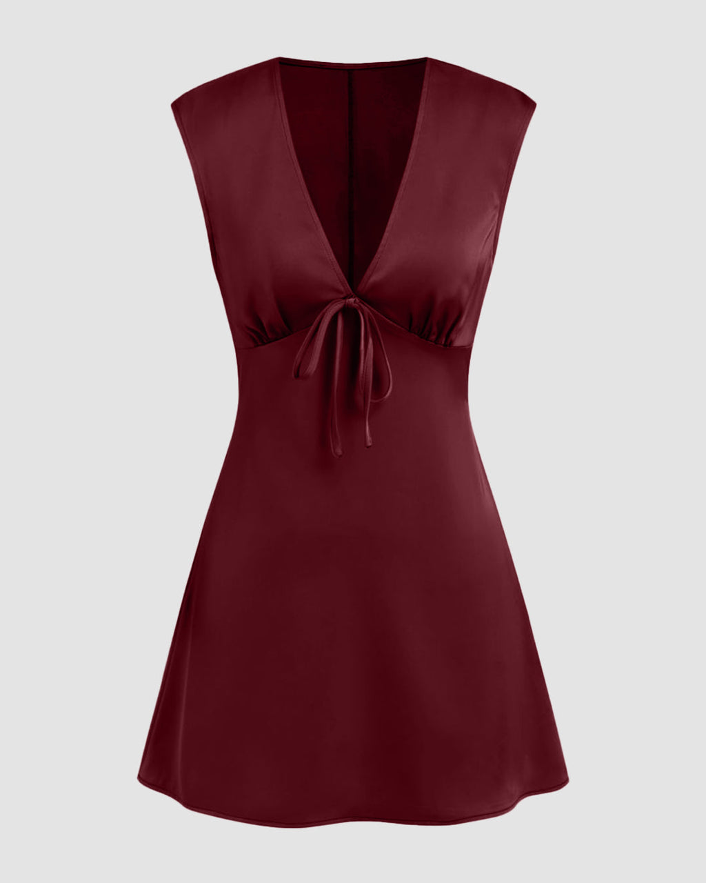 V-neck Ruched Knotted Tie Back Mini Dress in Red