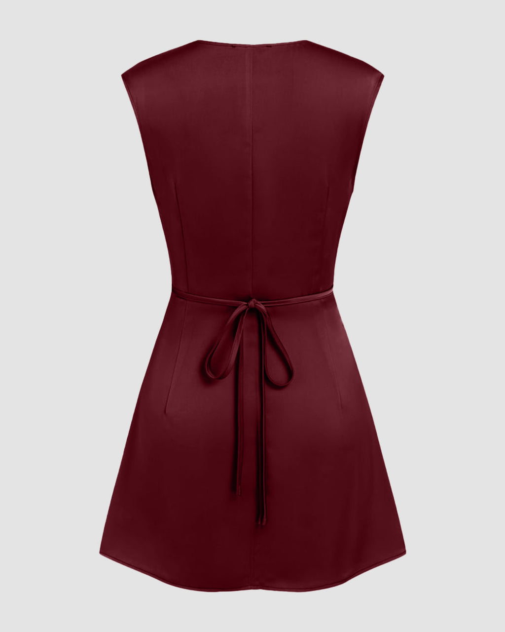 V-neck Ruched Knotted Tie Back Mini Dress in Red