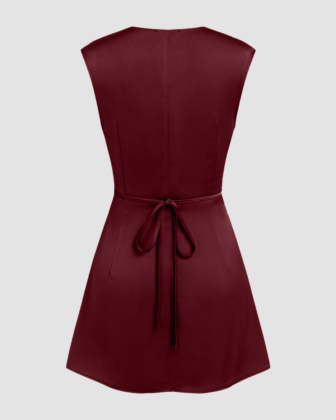 V-neck Ruched Knotted Tie Back Mini Dress in Red