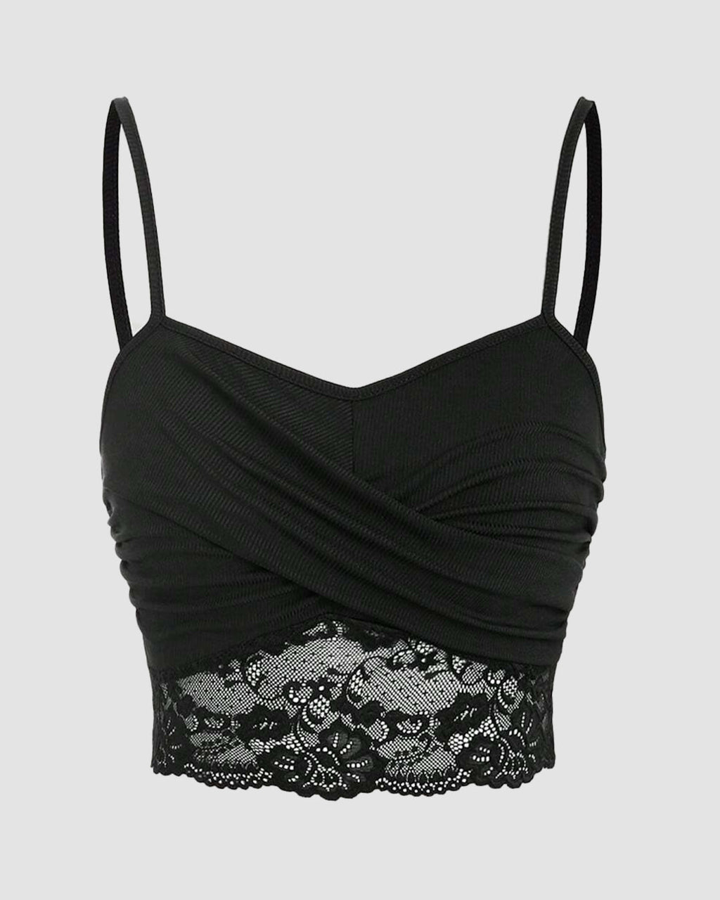 Lace Splicing Wrapped Cross Neck Camisole Top in Black