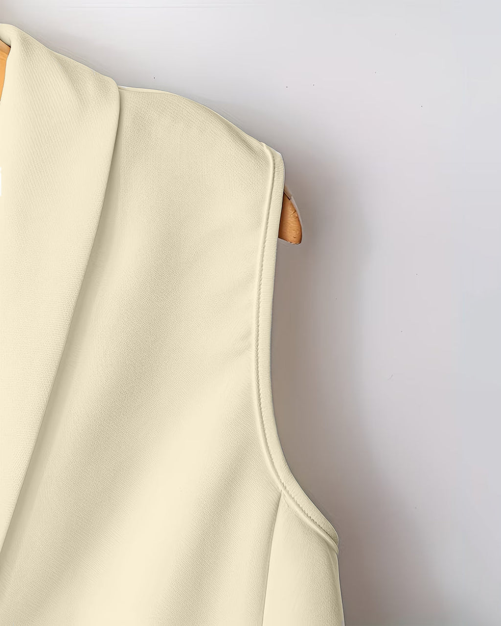 Sleeveless V-Neck Vest Button Front White Blazer Top and High-Waisted A-Line Pants Set in Beige
