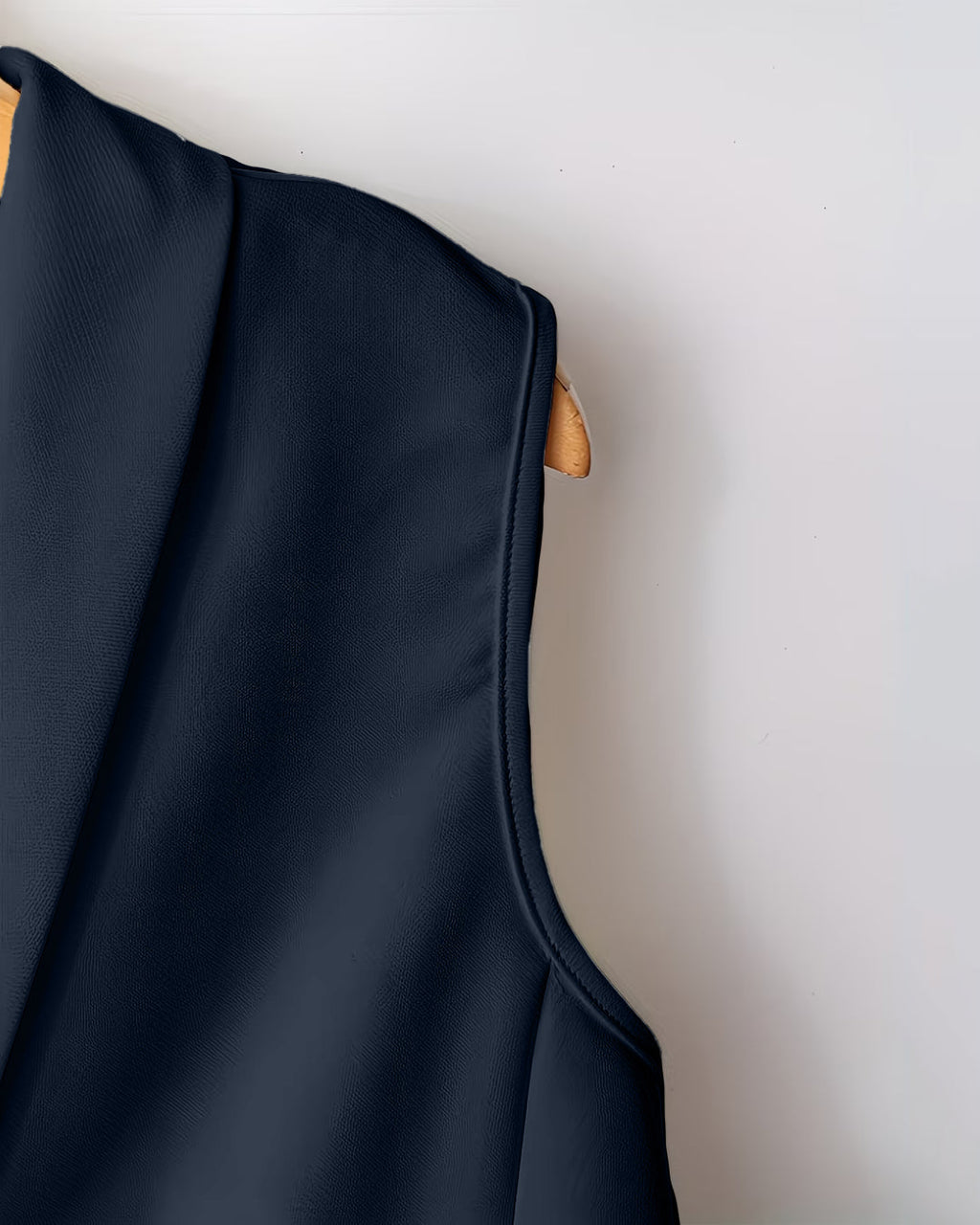Sleeveless V-Neck Vest Button Front White Blazer Top and High-Waisted A-Line Pants in Navy Blue