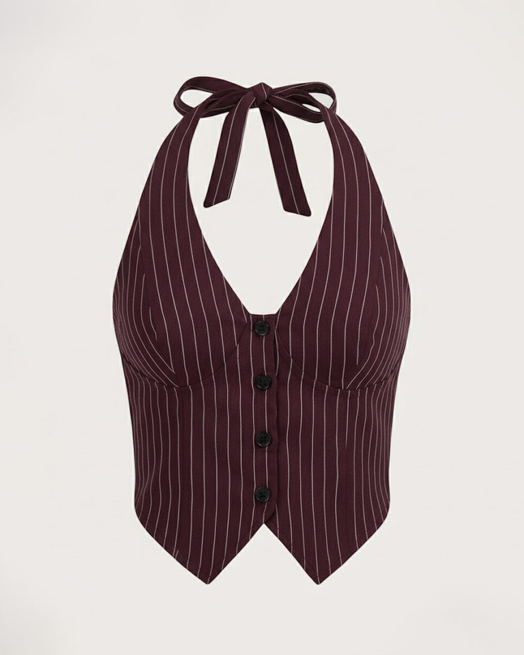 Striped Halter Bowknot Waistcoat Top in Wine