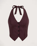 Striped Halter Bowknot Waistcoat Top in Wine