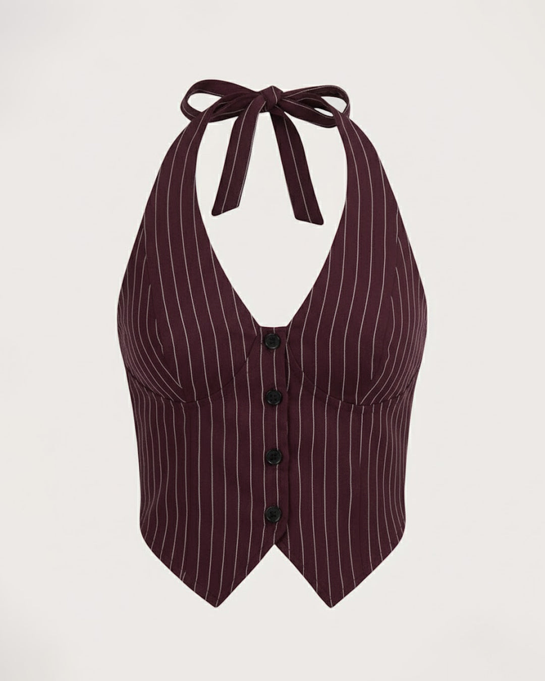 Striped Halter Bowknot Waistcoat Top in Wine