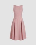 Boat Neck Pleated A-line Midi Cami Dress in Onion pink