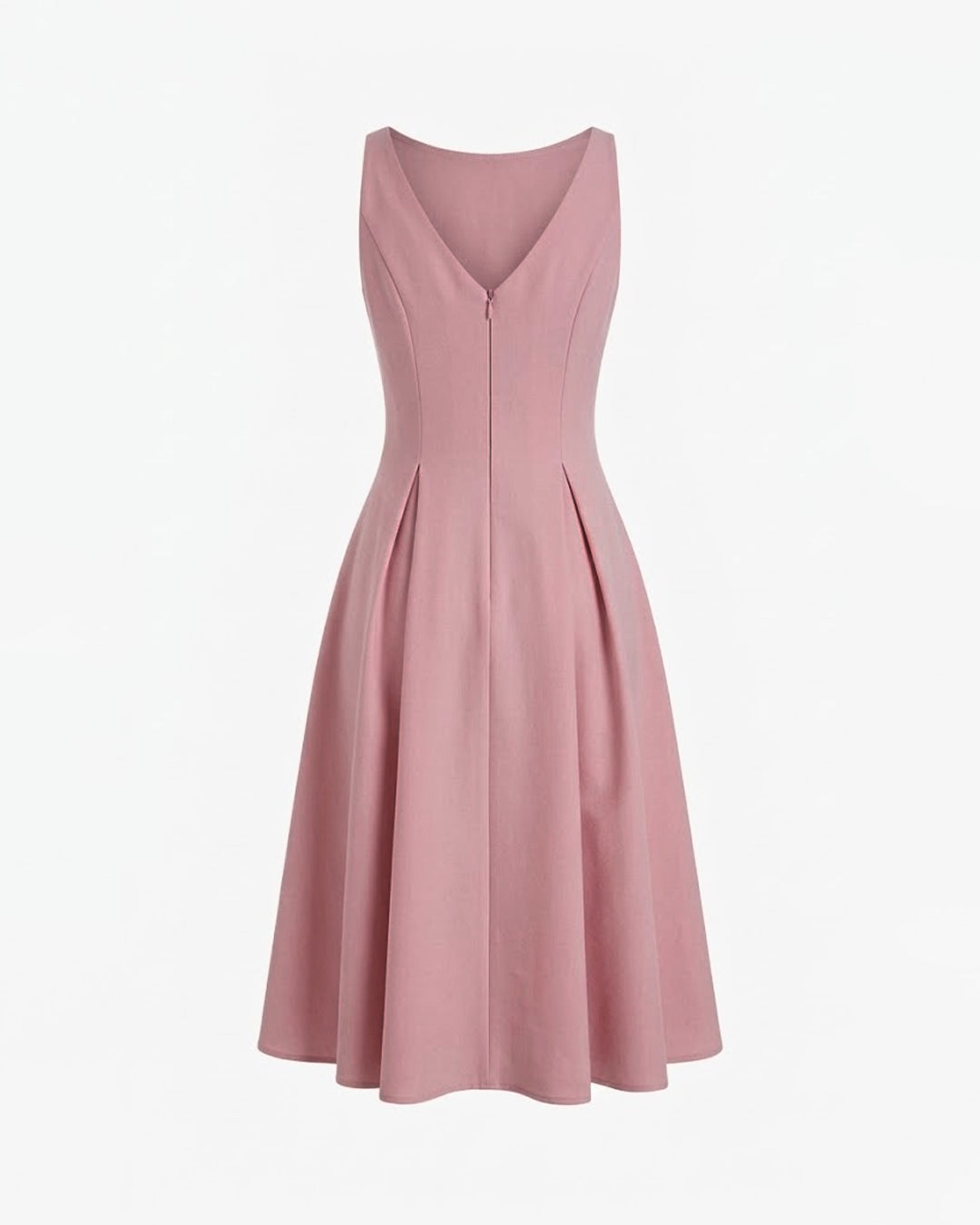 Boat Neck Pleated A-line Midi Cami Dress in Onion pink