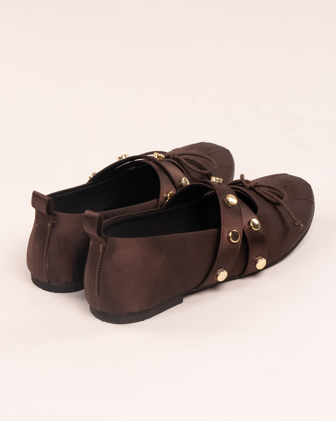 Studded Mary Jane Flats in Brown