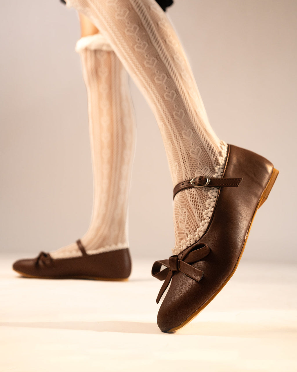 Mary Jane Flats With Bow Detail in Brown