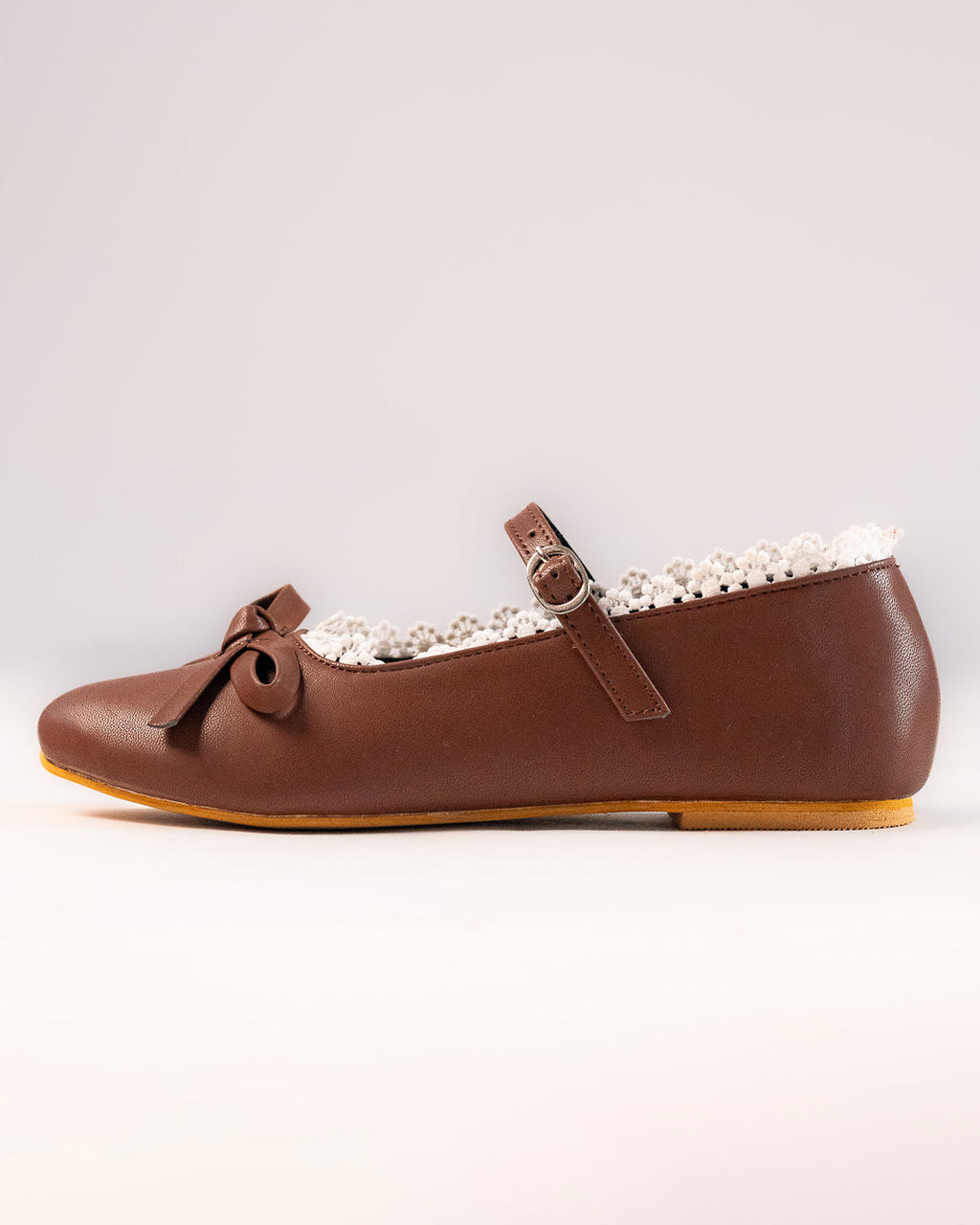 Mary Jane Flats With Bow Detail in Brown