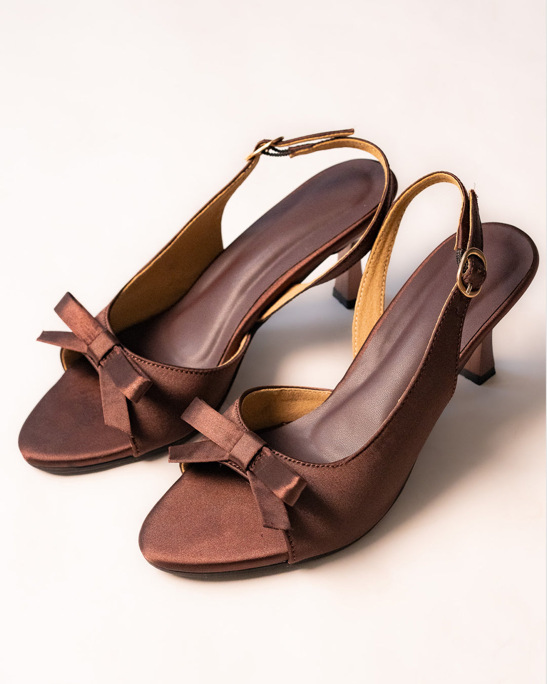 Minimalist  Bow Heels Sandals in Brown