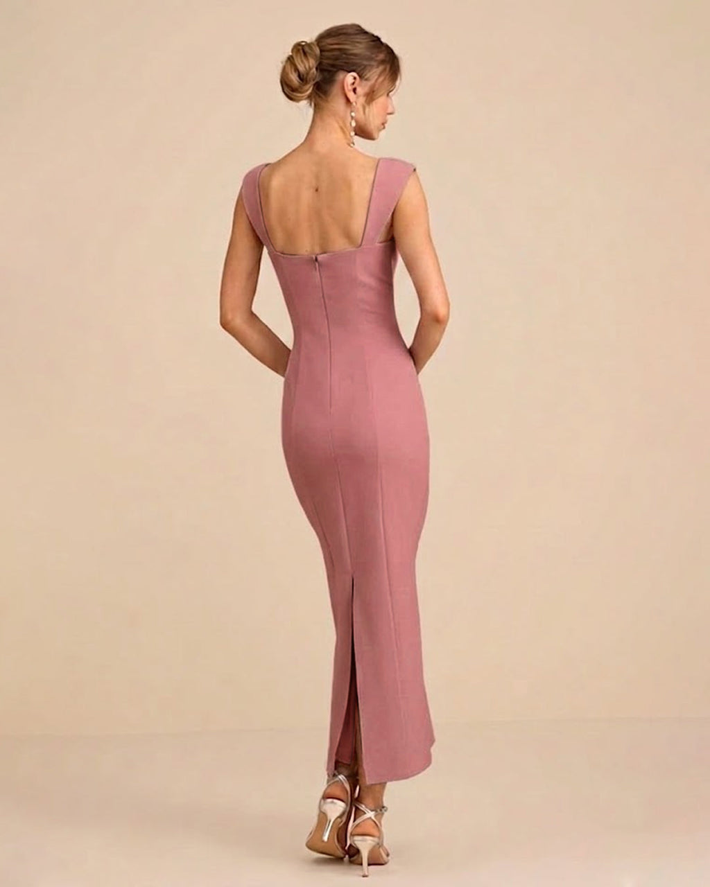 Cap Sleeve Bodycon Midi Dress in Deco Rose
