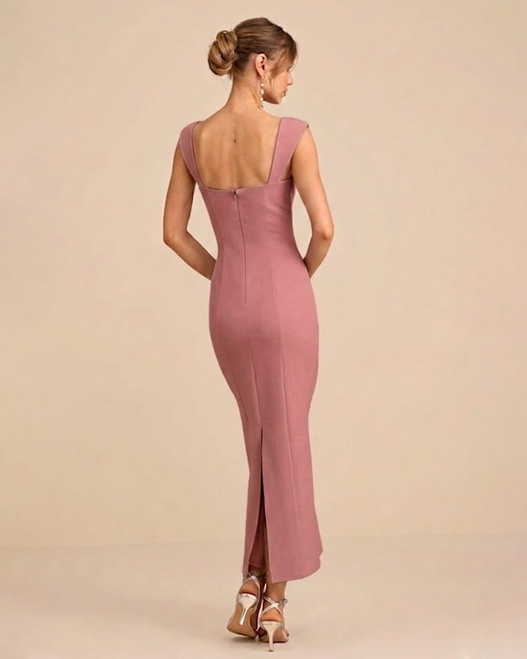 Cap Sleeve Bodycon Midi Dress in Deco Rose