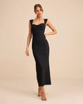 Cap Sleeve Bodycon Midi Dress in Black