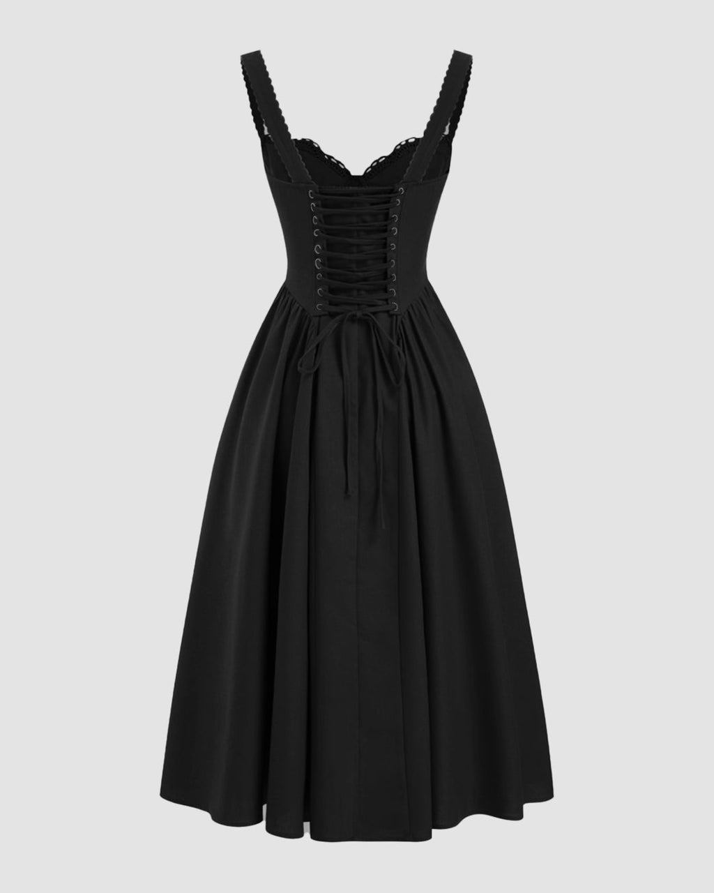 Sweetheart Neckline Ruffled Lace Up Flared Maxi Dress in Black