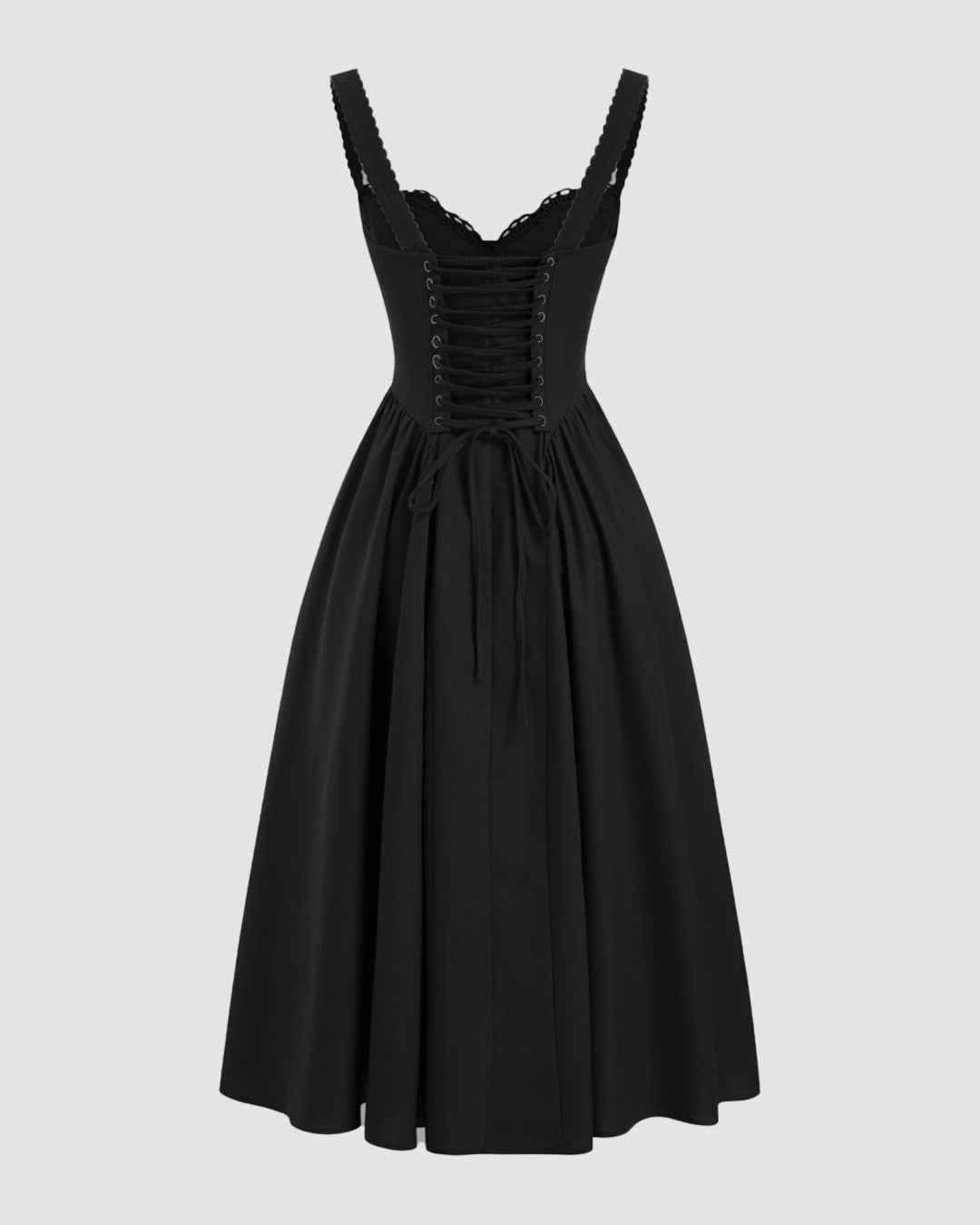 Sweetheart Neckline Ruffled Lace Up Flared Maxi Dress in Black
