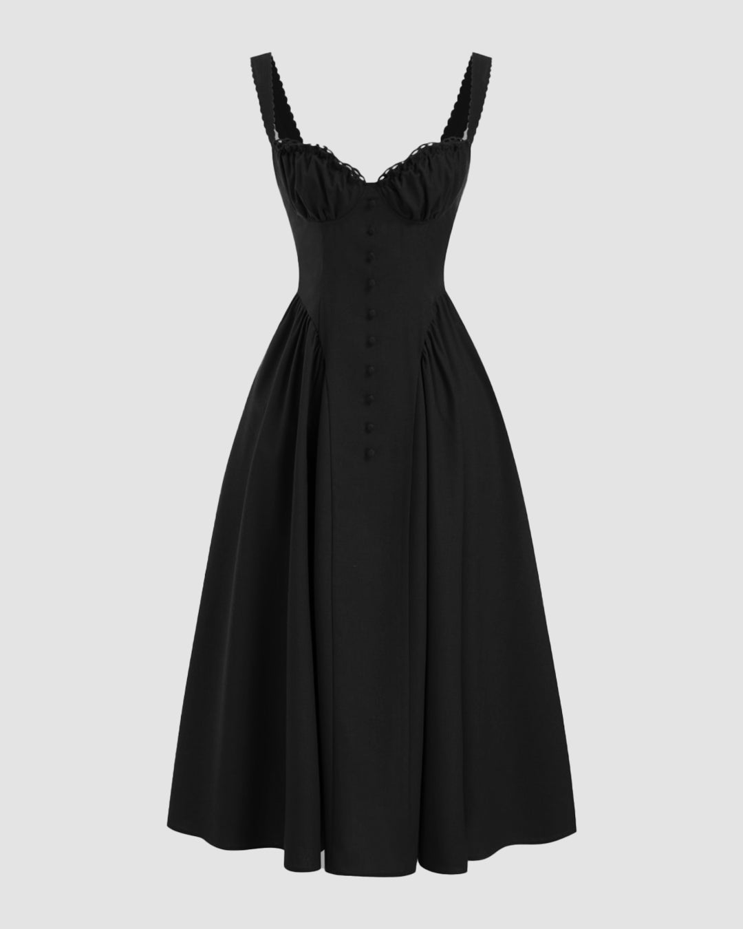 Sweetheart Neckline Ruffled Lace Up Flared Maxi Dress in Black