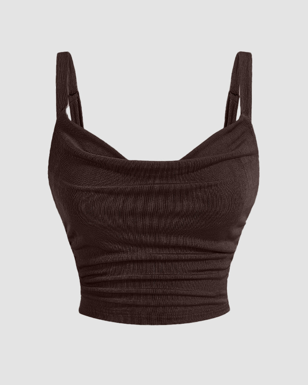 Ruched Cowl Neck Cami Top in Chocolate Fondue