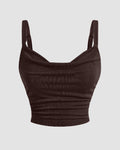 Ruched Cowl Neck Cami Top in Chocolate Fondue