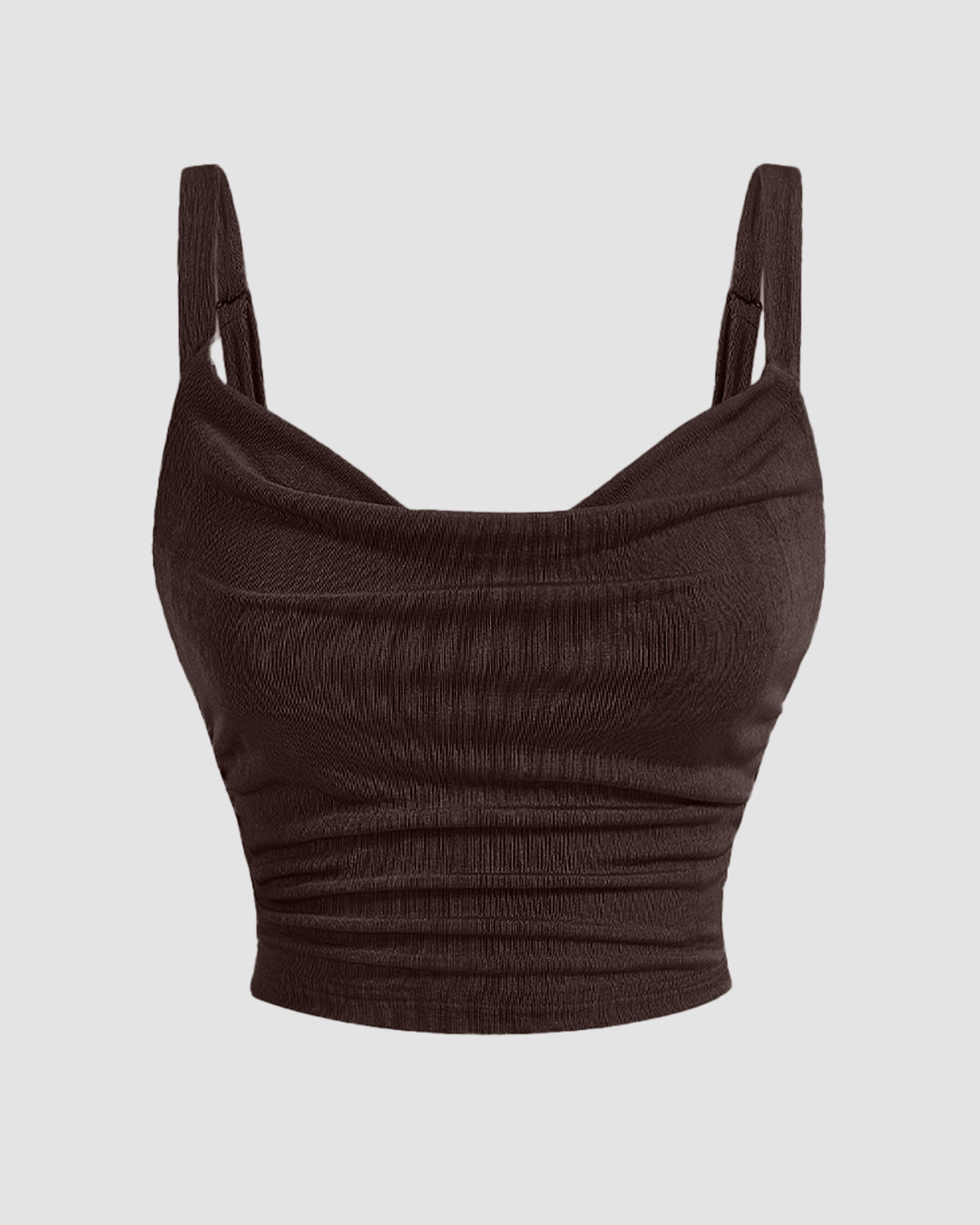 Ruched Cowl Neck Cami Top in Chocolate Fondue