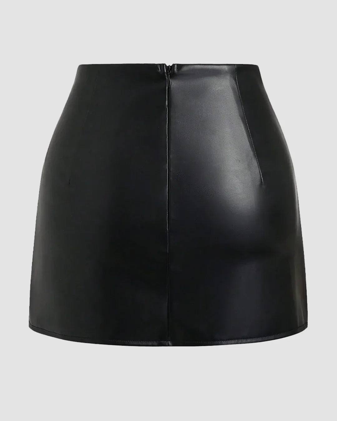Solid Black Leather Bodycon Mini Skirt for Women