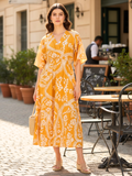 V-neck Cotton Midi Dress - Pinkkup