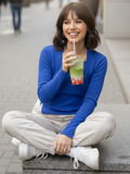 Side Split Full Sleeve Ribbed Top - Pinkkup