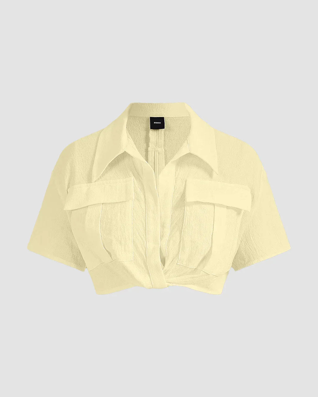 Pleated Button-Up Crop Top in French Vanilla